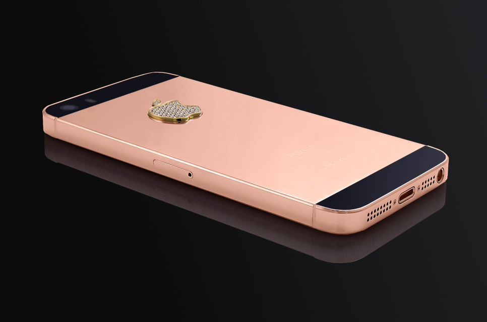 LUX IPHONE 5S IN BLACK FINISHED IN 24K PINK GOLD WITH DIAMOND